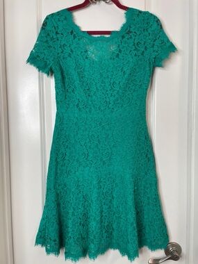 Diane Von Furstenberg Emerald Green Lace Mini Dress